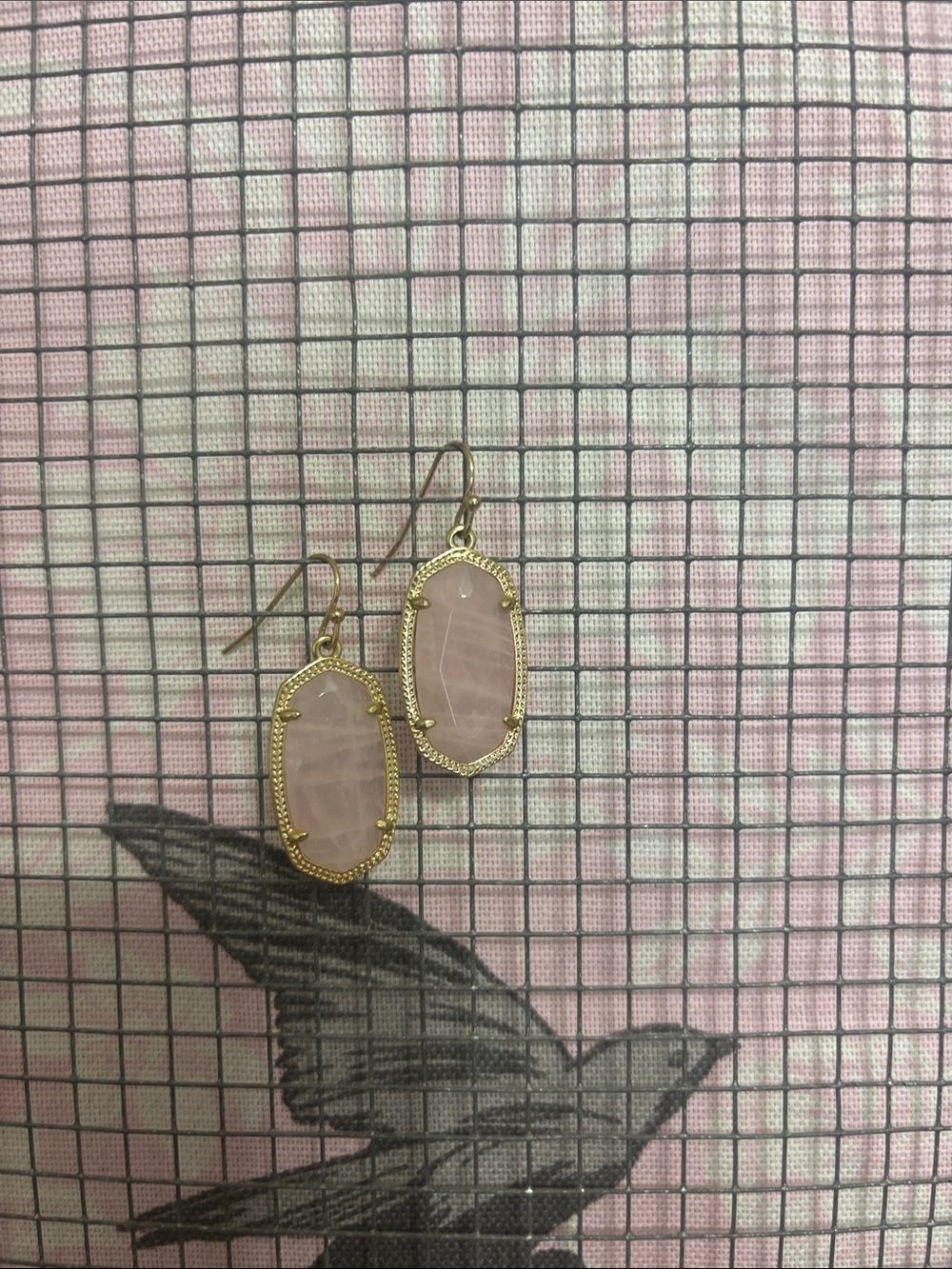 Rose Quartz Teardrop Gold-Trim Earrings